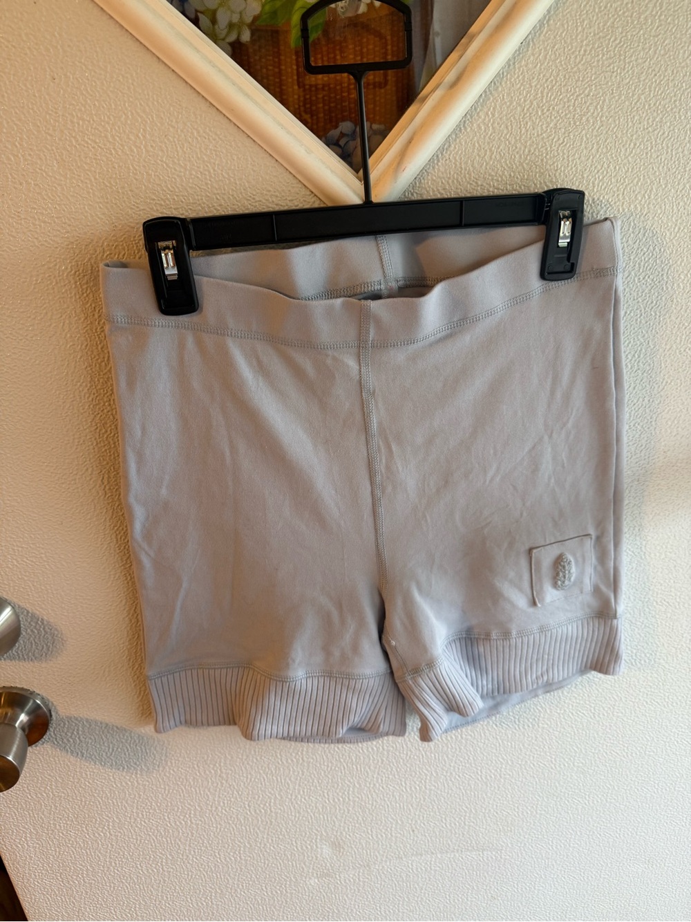 FP Movement Free People Victory Bike Shorts Soft Grey Ice Blue Large Ribbed Hem